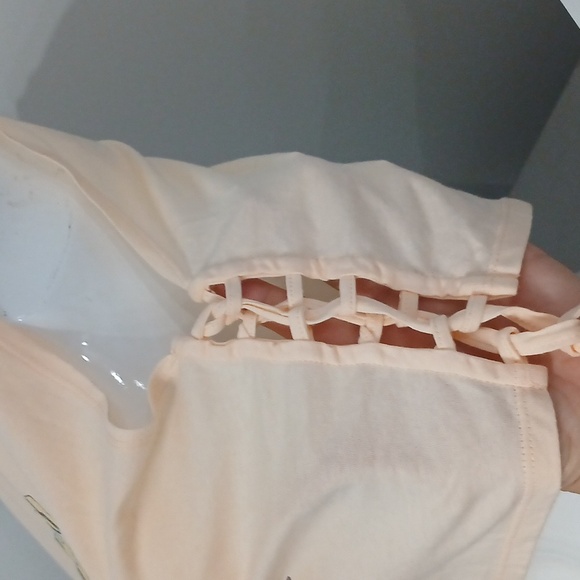 Cropped sleeveless top, let's go girls logo, peach color, pre-loved excellent co - Picture 3 of 4